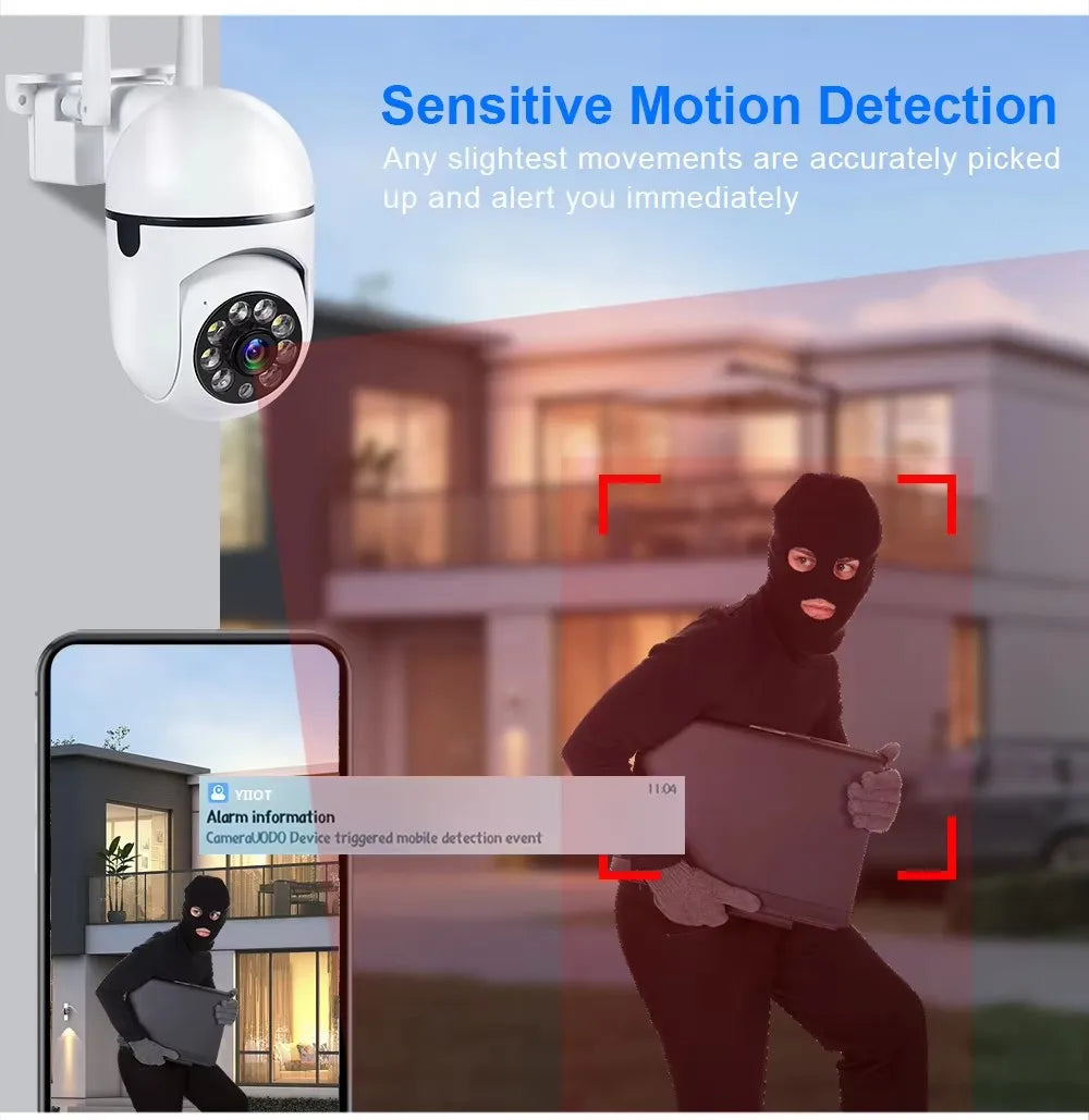 AI motion detection and siren alarm notification on phone