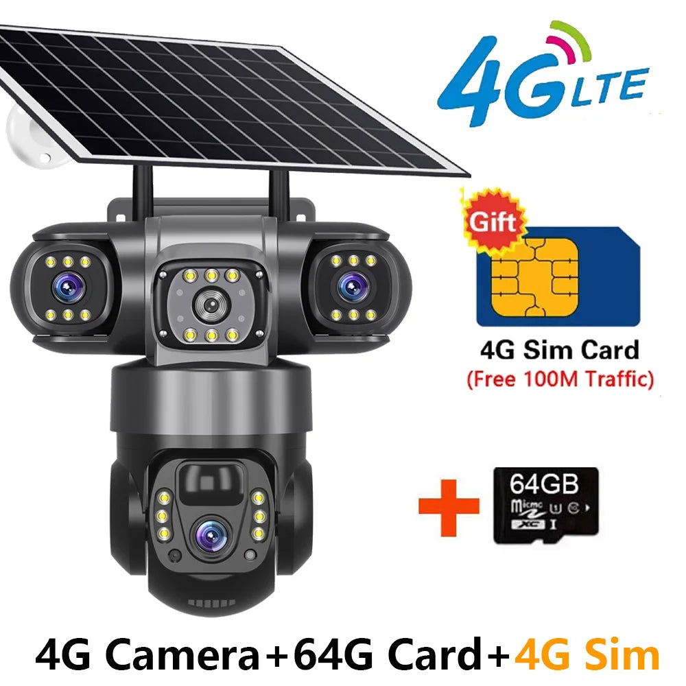 HY-SO400-Z 3-Lens 4G Solar Security Camera with 10X Zoom